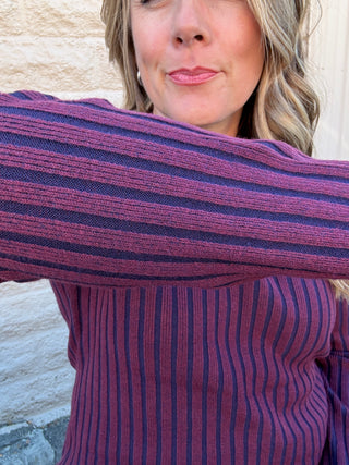 Ribbed Sweater Navy & Cabernet by Liverpool