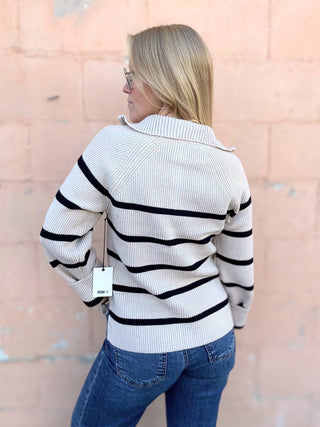 Oat & Black Half Zip Sweater