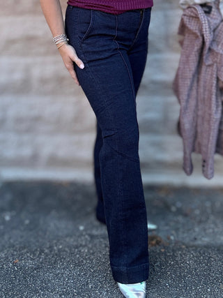 Bootcut Pintuck Denim Trousers by Liverpool 32"