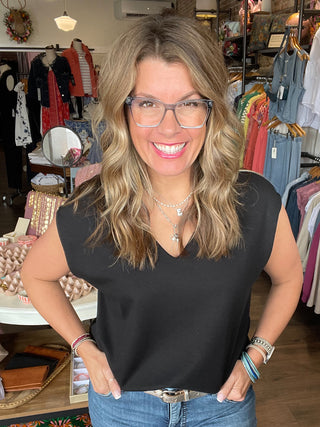 Dolman Sleeve V-Neck Top Black