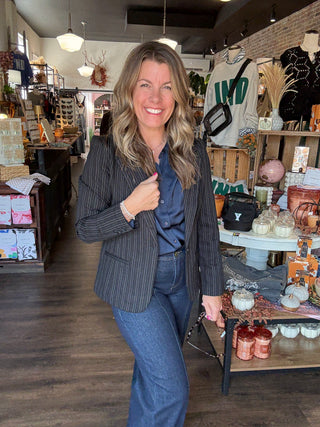 Fitted Blazer Navy Stripe