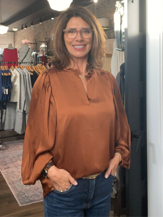 Hathaway Split Neck Long Sleeve Blouse