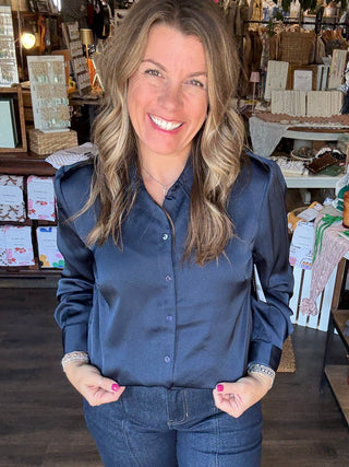 Woven Button Down Dark Navy