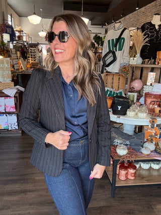 Fitted Blazer Navy Stripe
