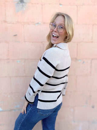 Oat & Black Half Zip Sweater