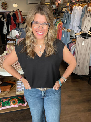 Dolman Sleeve V-Neck Top Black