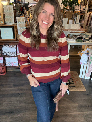 Crewneck Sweater Burgundy Stripe