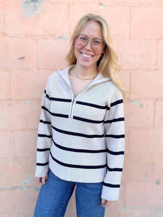 Oat & Black Half Zip Sweater