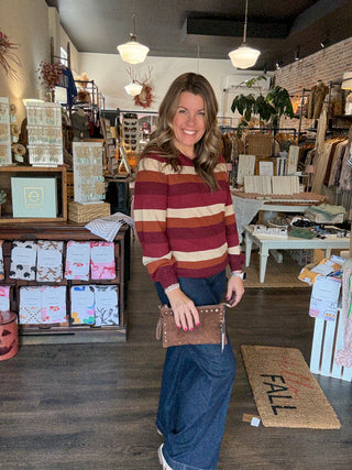 Crewneck Sweater Burgundy Stripe