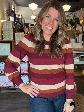 Crewneck Sweater Burgundy Stripe