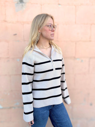 Oat & Black Half Zip Sweater