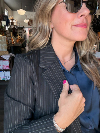 Fitted Blazer Navy Stripe