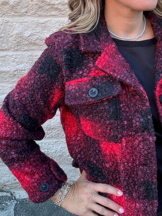 Button Front Boxy Shacket Red Check