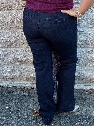 Bootcut Pintuck Denim Trousers by Liverpool 32"