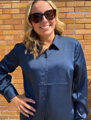 Woven Button Down Dark Navy