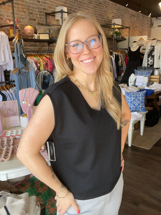 Dolman Sleeve V-Neck Top Black