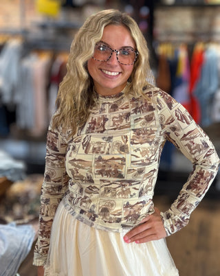 Giddy Up Mock Neck Mesh Top