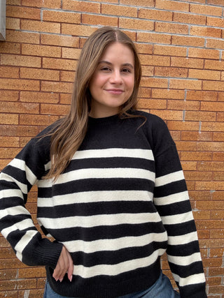 Carlyle Crewneck Sweater Black Stripe by Daze
