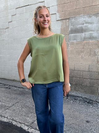 Sleeveless Woven to Knit Top Artichoke by Liverpool