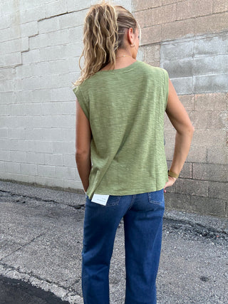 Sleeveless Woven to Knit Top Artichoke by Liverpool