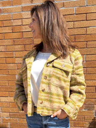 Button Front Boxy Shacket Green & Gold