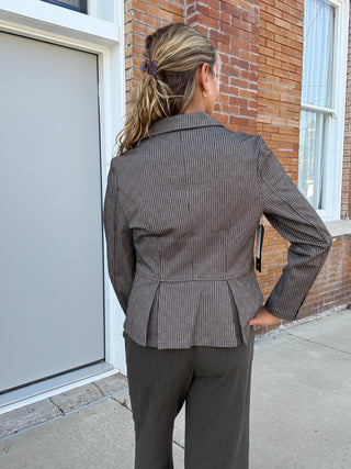 Peplum Blazer Camel & Sand Stripe