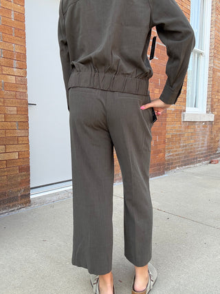 Pull On Tie Waist Wide Leg Ankle 26" Black Olive