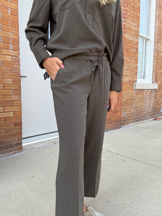 Pull On Tie Waist Wide Leg Ankle 26" Black Olive