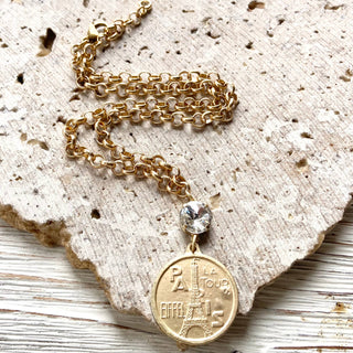 Paris France French coin necklace : Burnished silver