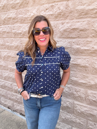 Navy Dot Top