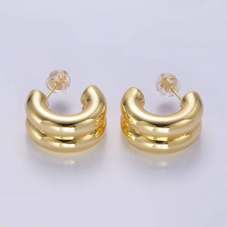 24k Gold Filled Double Band Hoop Earrings