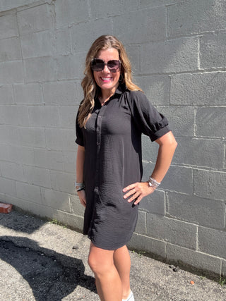 Black Summer Puff Sleeve Dress
