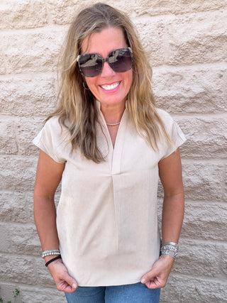 Matte Drop Shoulder Top Taupe