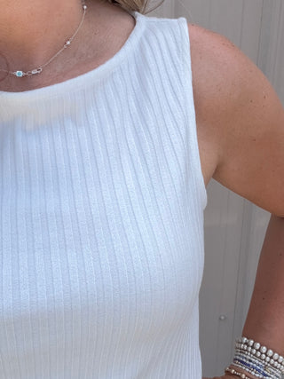 Sleeveless High Boatneck Knit Top - Snow