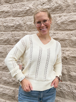 Ecru V-neck Sweater by Dex
