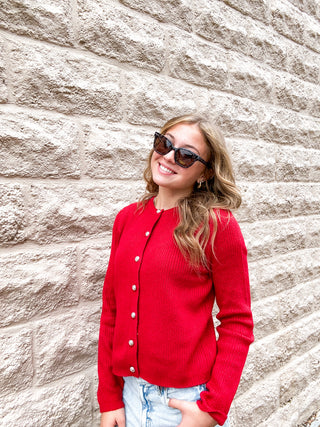 Button Down Cardigan - Lust Red by Dex
