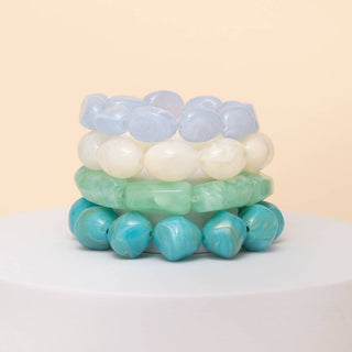 4 PC Multi Shape Marbled Stone Bead Stretch Bracelet Set
