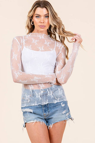 White Lace Long Sleeve Layering Top
