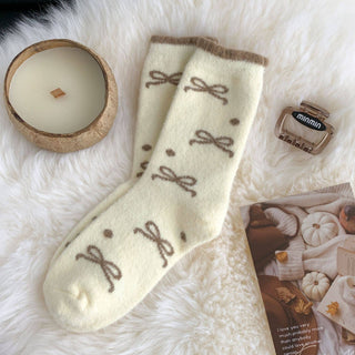 Plush Bow Ribbon Soft Warm Socks