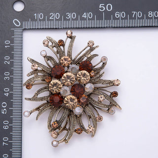 Vintage Gold 66mm Green, Red, Silver Rhinestone Textured Leaf Nature Pin Brooch | BH-133 ~ BH-135