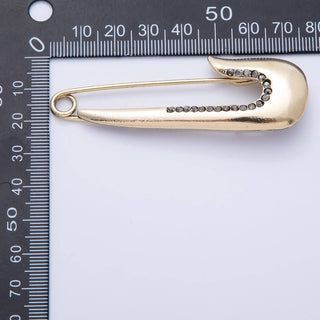Gold 76mm x 25mm Safety Pin Micro Paved CZ Brooch Pin | BH-023