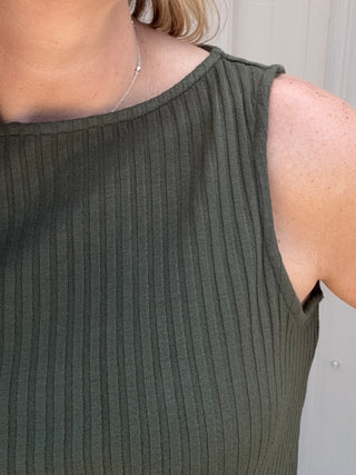 Sleeveless High Boatneck Knit Top - Hunter Green