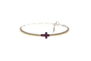 CROSS OPAL BRACELET: BUBBLE GUM / Sterling Silver / Stretchy 7"