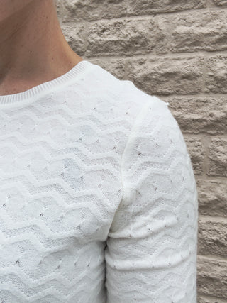 3/4 Slv Crew Neck Knit Top W/ Rib Trim - Frch Vanilla