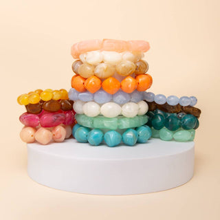 4 PC Multi Shape Marbled Stone Bead Stretch Bracelet Set