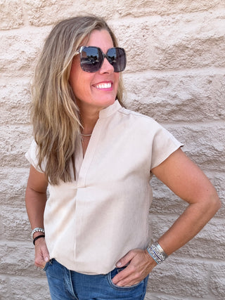 Matte Drop Shoulder Top Taupe