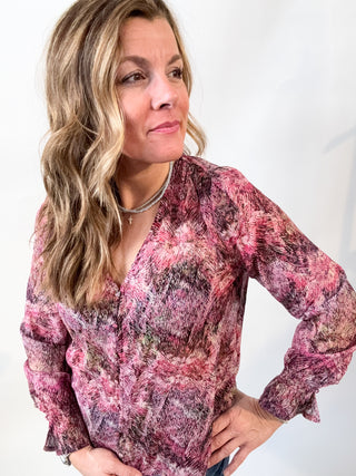 Button Front Top in Pink Multi by Liverpool