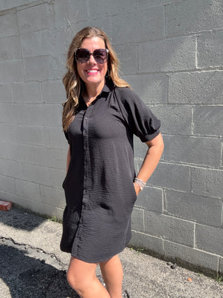 Black Summer Puff Sleeve Dress