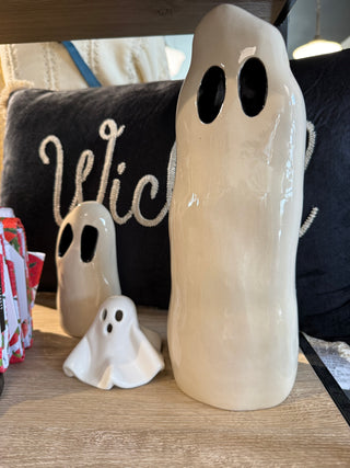 11-3/4"H Stoneware Ghost Lantern w Cut-Outs, White
