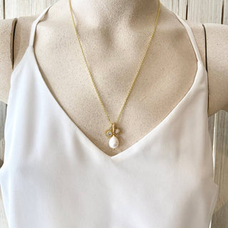 Pearl, sun, micro pave necklace : 18”